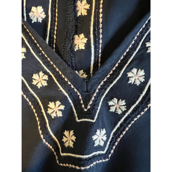 Abercrombie Fitch Womens Top Size S Dark Blue Boho Embroidered Tassel Loosefit - Picture 6 of 9